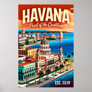 Affiche Havane Cuba vintage Perle des Caraïbes Rétro