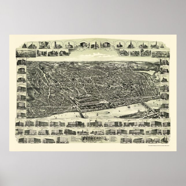 Affiche Haverhill, MA Carte panoramique - 1893 (Devant)