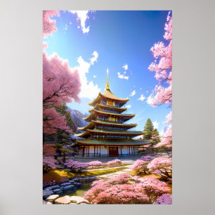 Affiche Havre floral, Temple japonais