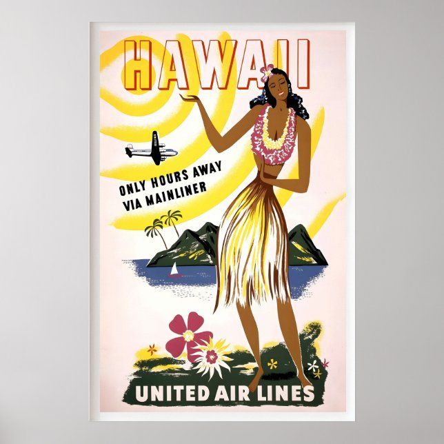 Affiche Hawaï Île Tropicale États-Unis Vintage (Devant)