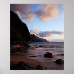 Affiche Hawaï, Kauai, vue sur la côte de Na Pali depuis Ke