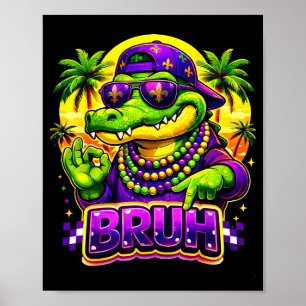Affiche Hawaïen Tropical Drôle Alligator Mardi Gras Bruh