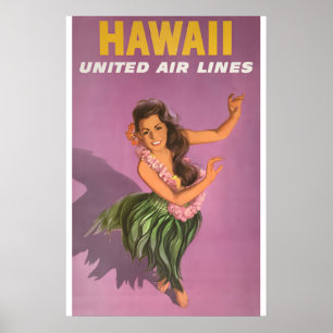 Affiche Hawaii Années 60 Fille de Hula Style Vintage Affic