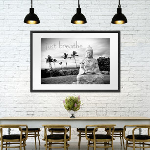 Affiche Hawaii Buddha Black White Photo Just Breathe