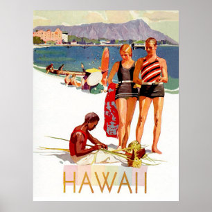 Affiche Hawaii, couple en vacances sur la côte