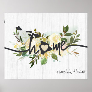 Affiche Hawaii État Personnalisé Votre Ville Rustique