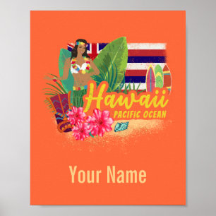 Affiche Hawaii Hula Dancer Retro Pacific Souvenir Vintage