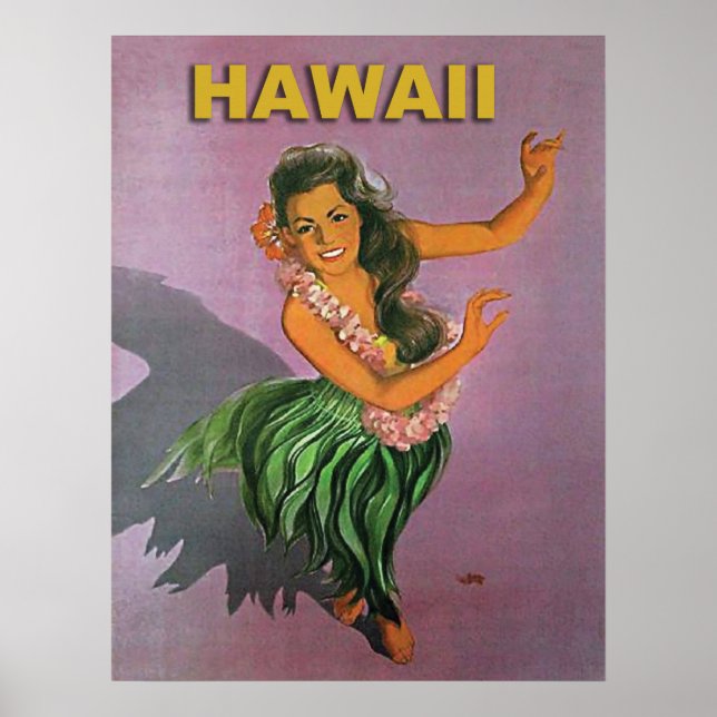 Affiche Hawaii, Hula girl danse traditionnelle, voyage vin (Devant)
