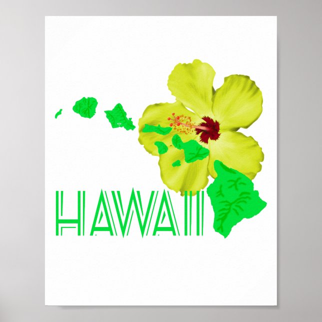 Affiche Hawaii Îles Jaune Hibiscus Fleur (Devant)