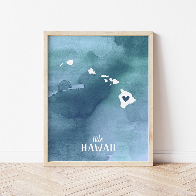Affiche Hawaii Map Aquarelle bleue Art personnalisé Imprim (Créateur téléchargé)