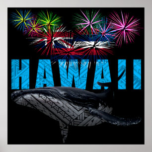 AFFICHE HAWAII NYE TRIBAL POLYNÉSIEN HUMPBACK FEU