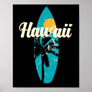 Affiche Hawaii Surf Aloha Vintage Retro Surfboard Beach