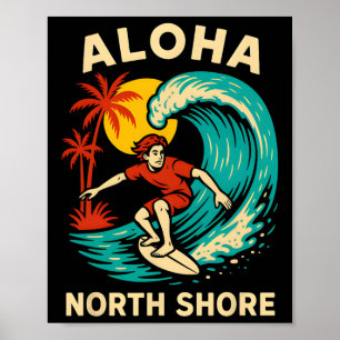Affiche Hawaii Surfeur Aloha North Shore Vintage Surfs Hom