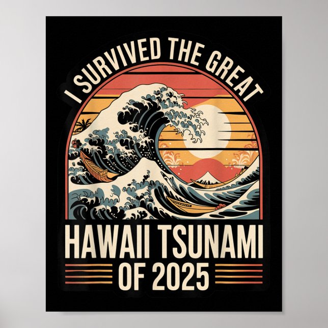 Affiche Hawaii Tsunami 2025 I Survived Wave Retro (Devant)