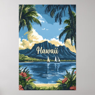 Affiche Hawaii USA Illustration Vintage Voyage