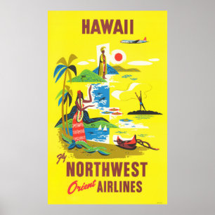 Affiche Hawaii - Vol Northwest Orient Airlines