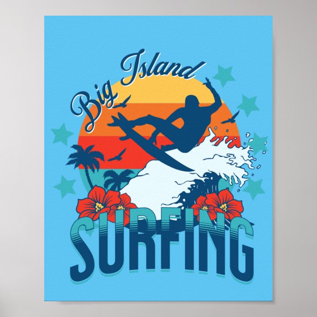 Affiche Hawaiian Art Big Island Style Vintage Surf (Devant)