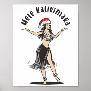 Affiche Hawaiian Christmas Hula Jupe Girl Santa Hat Mele