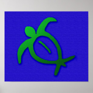 Affiche Hawaiian Honu Petroglyph on Blue