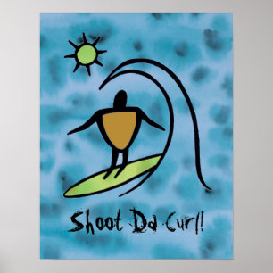 Affiche Hawaiian Petroglyph Surfer chevauchant l'affiche d