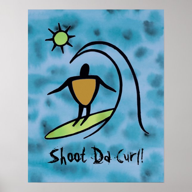 Affiche Hawaiian Petroglyph Surfer chevauchant l'affiche d (Devant)