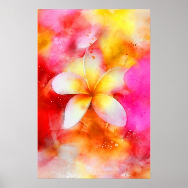 Affiche Hawaiian Plumeria à Neon Pink, Yellow, et White (Devant)