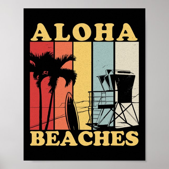 Affiche Hawaiian Retro 80's Style Aloha Plages Surf Vacat (Devant)