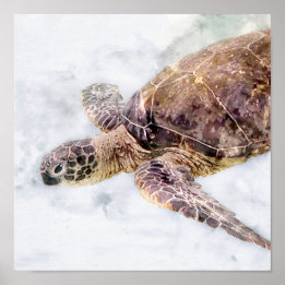 Affiche Hawaiian Sea Turtle Realistic Watercolor