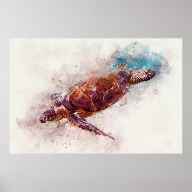 Affiche Hawaiian sea Turtle Watercolor (Devant)