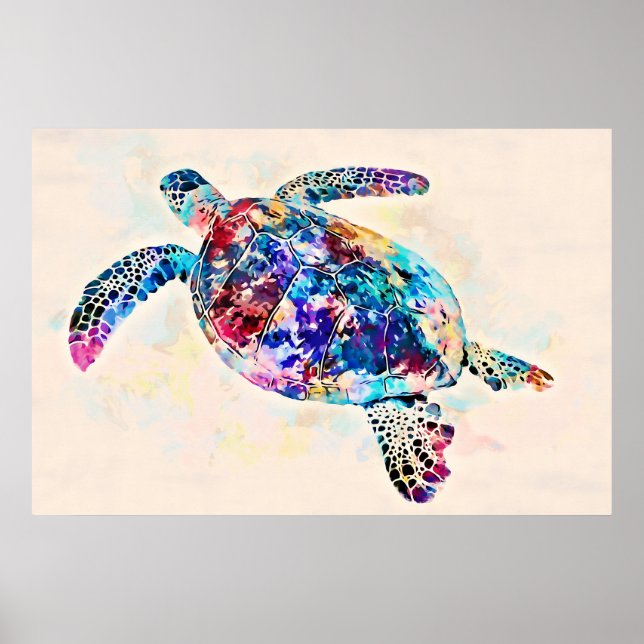 Affiche Hawaiian sea Turtle Watercolor (Devant)