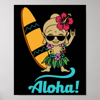 Affiche Hawaiian Surfing Buddha Aloha Hawaii Beach Yoga 