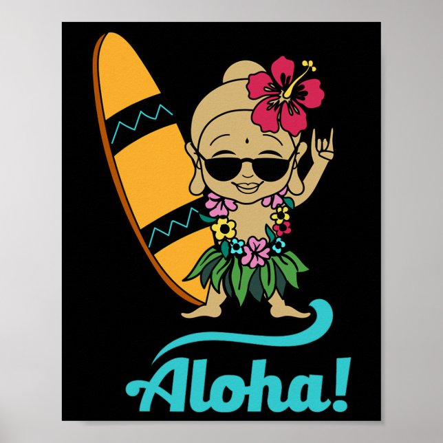 Affiche Hawaiian Surfing Buddha Aloha Hawaii Beach Yoga  (Devant)