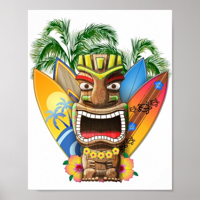 Affiche Hawaiian Tiki Surf (Devant)