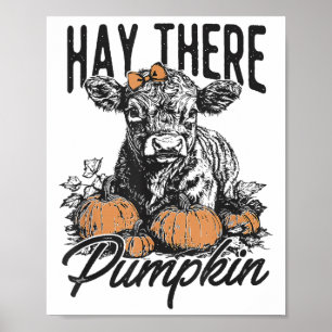 Affiche Hay There Citrouille Cute Cow Farm Automne Vache A