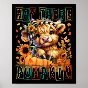 Affiche Hay There Citrouille Style Rétro Vache Highland Po