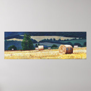 Affiche Haybales à l'huile sur la colline sur toile