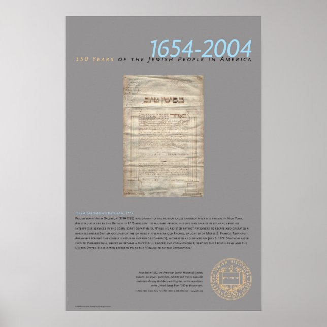 Affiche Haym Salomon's Ketubah, 1777 (Devant)