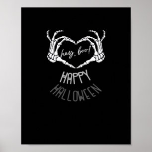 Affiche Hé, Boo ! Happy Halloween Skeleton Hand Heart Clas
