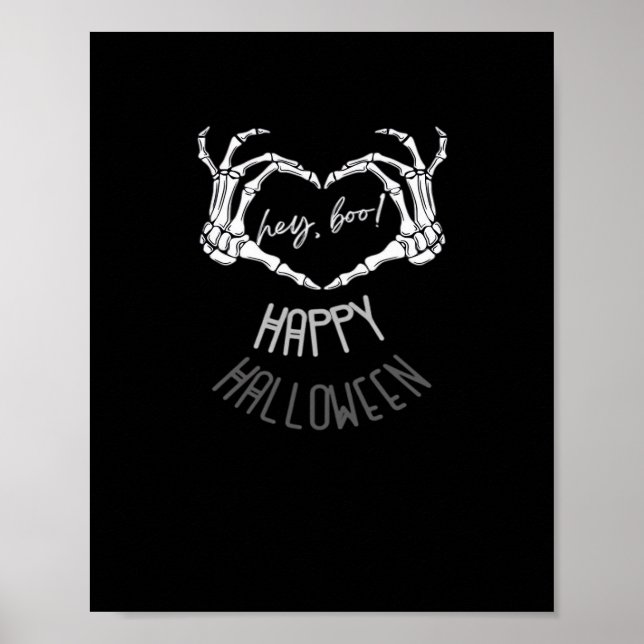 Affiche Hé, Boo ! Happy Halloween Skeleton Hand Heart Clas (Devant)