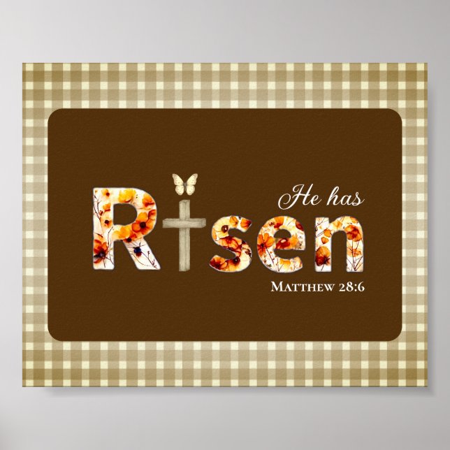 Affiche He has Risen Bible Verse Cross Religious Easter  (Devant)