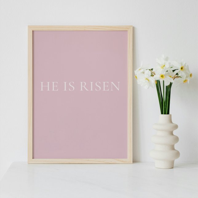 Affiche He Is Risen – Soft Pink Easter Faith Wall Art (Minimalist Christian Wall Art )