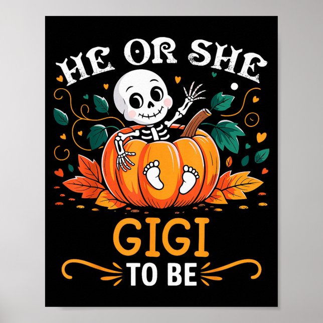 Affiche He Or She Gigi To Be Halloween Skeleton Baby Revea (Devant)