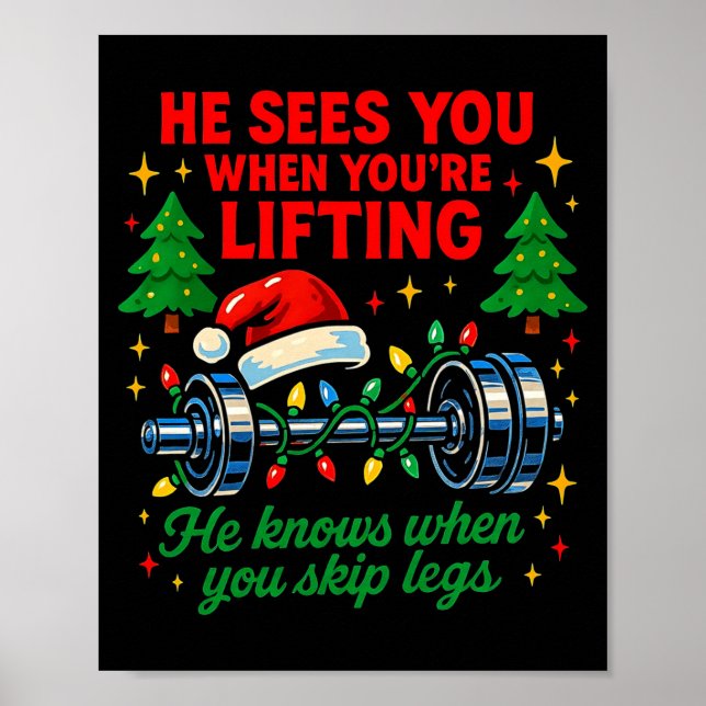 Affiche He Sees You Lifting Funny Skip Legs Christmas Tee  (Devant)