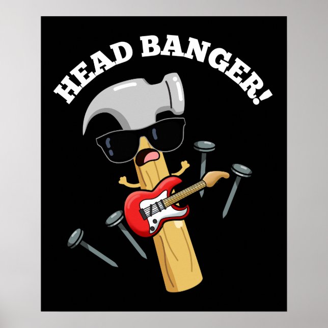 Affiche Head Banger Funny Music Puns Dark BG (Devant)