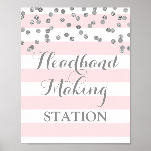 Affiche Headband Making Station Sign Blush Stripes Silver (Devant)