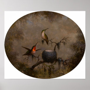 Affiche Heade - Colibris Et Leur Nid 1863