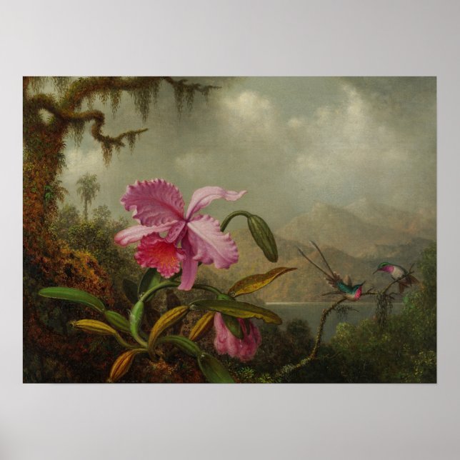 Affiche Heade - Orchidées Et Colibris 1875 (Devant)