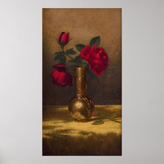 Affiche Heade - Roses Rouges Dans Un Vase Japonais Sur Un  (Devant)