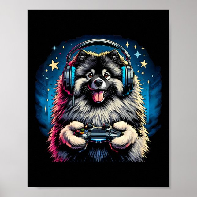 Affiche Headphone Video Game Keeshond Dog Gaming  (Devant)