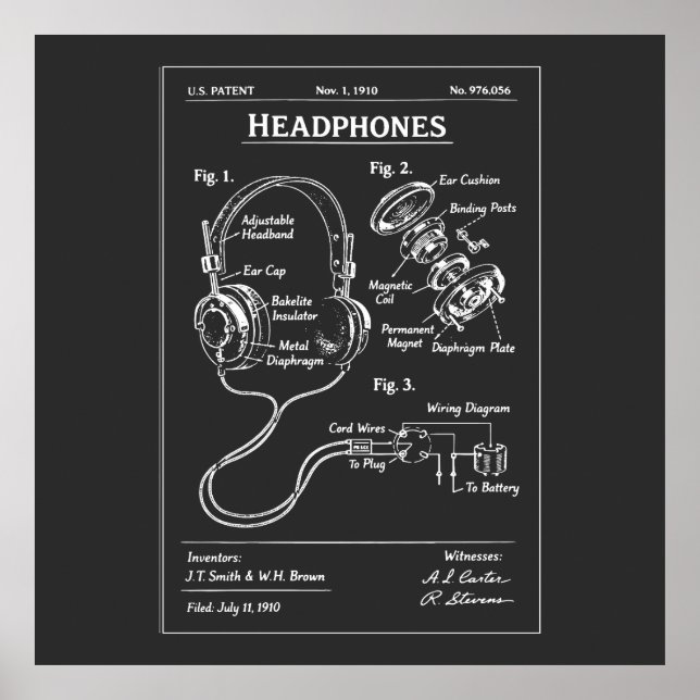 Affiche Headphones Patent Blueprint (Devant)